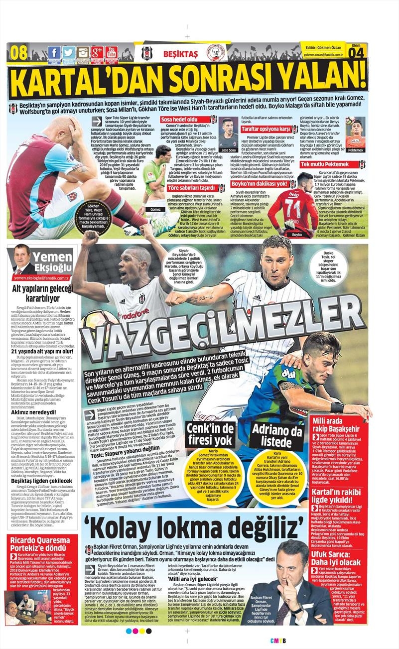 4 Ekim 2016 | Beşiktaş sayfaları - Görsel 12