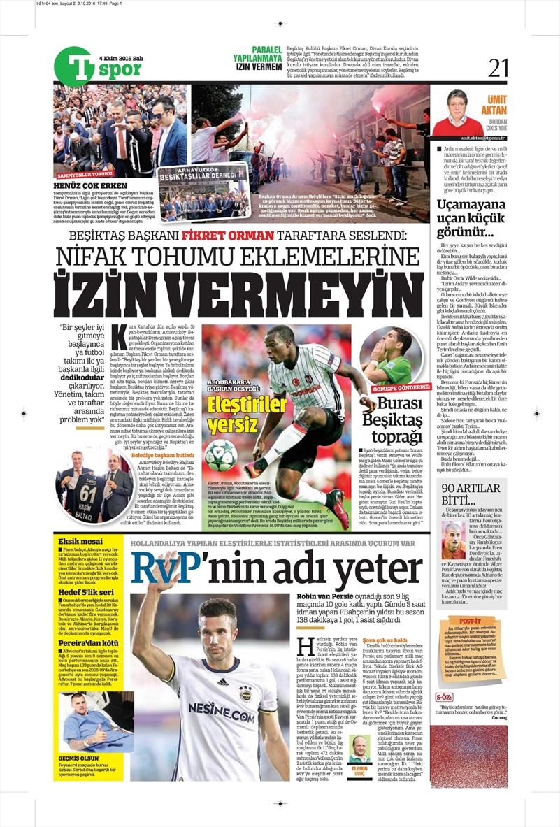 4 Ekim 2016 | Beşiktaş sayfaları - Görsel 2
