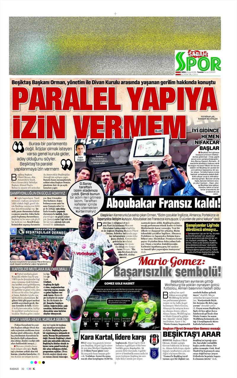4 Ekim 2016 | Beşiktaş sayfaları - Görsel 5