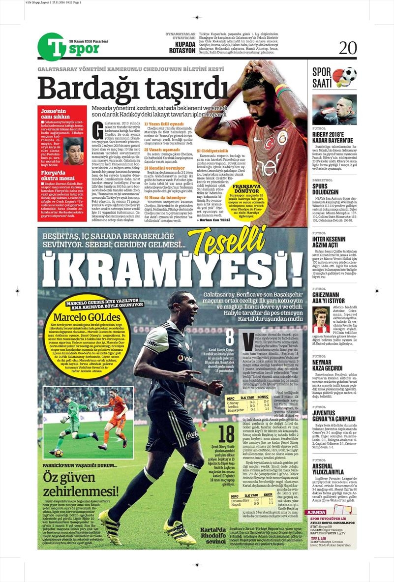28 Kasım 2016 | Gazetelerin Beşiktaş sayfaları - Görsel 2