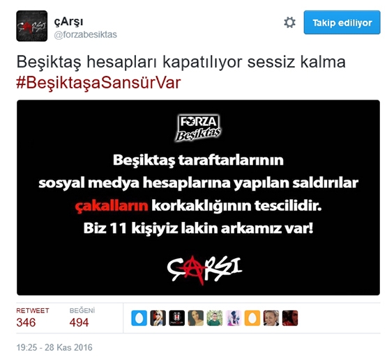 Çarşı'dan Beşiktaş sansürüne tepki - Görsel 1