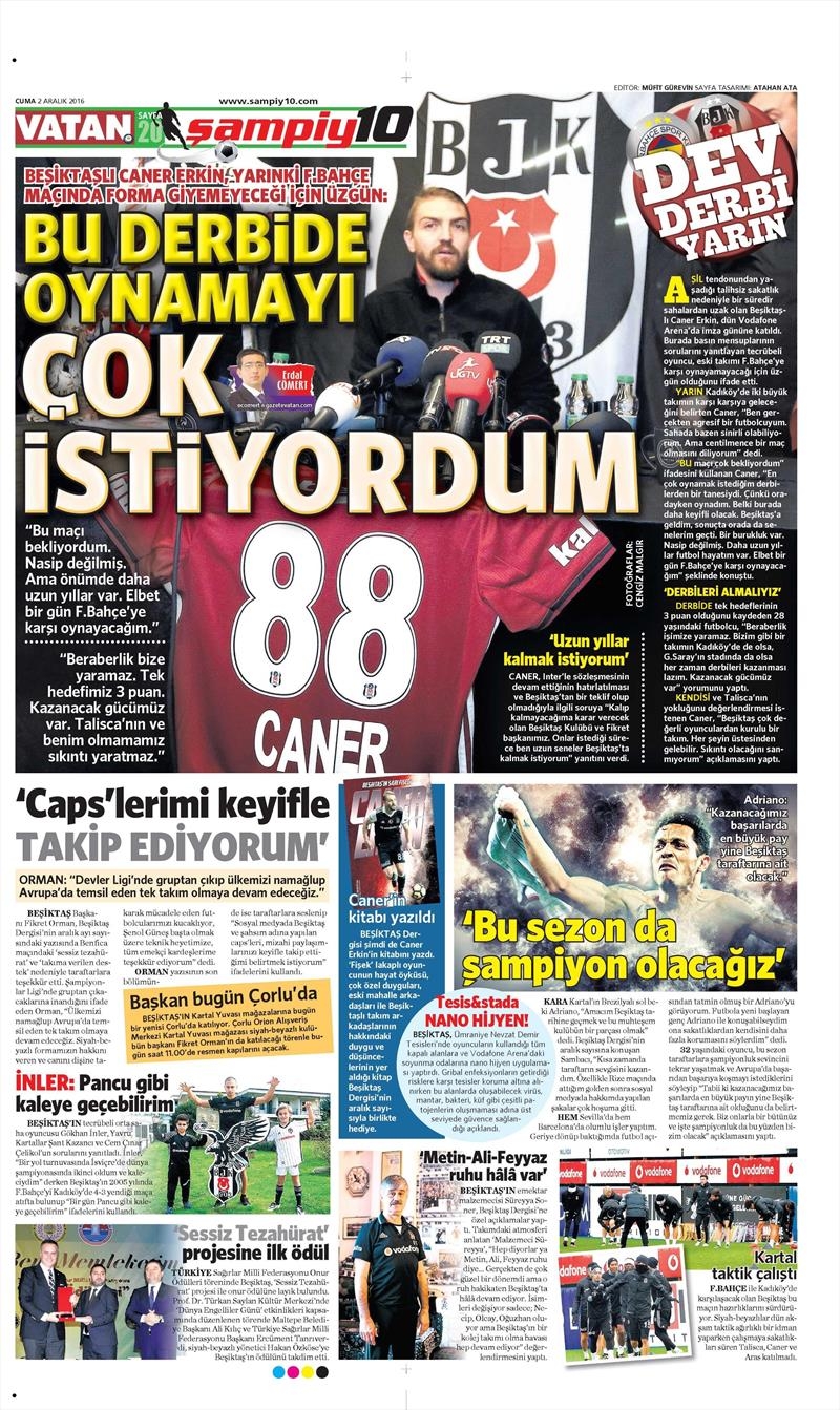 2 Aralık 2016 | Gazetelerin Beşiktaş manşetleri - Görsel 1