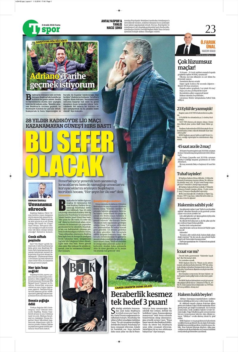 2 Aralık 2016 | Gazetelerin Beşiktaş manşetleri - Görsel 2