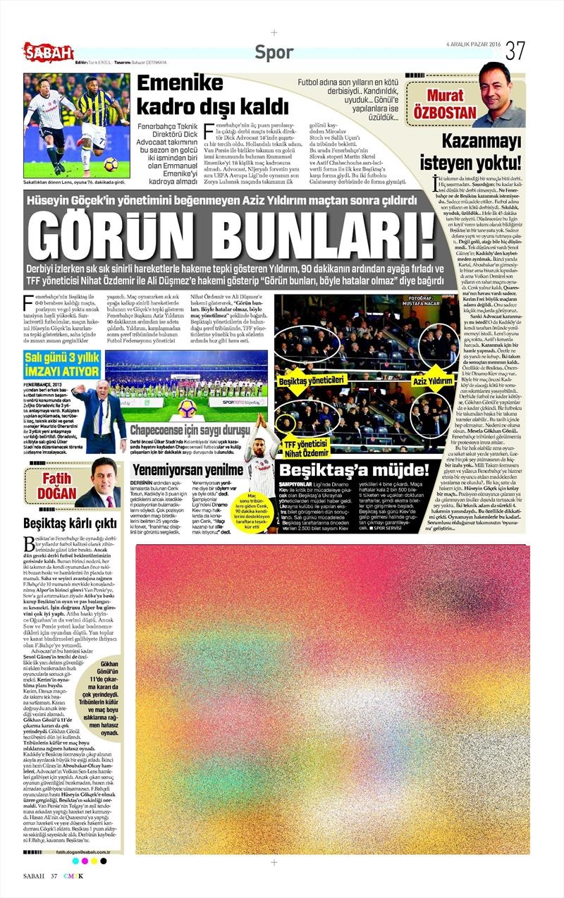4 Aralık 2016 | İşte gazetelerin derbi manşetleri - Görsel 20