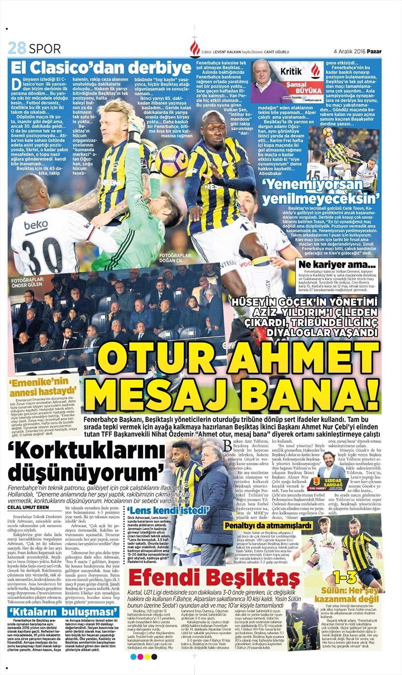 4 Aralık 2016 | İşte gazetelerin derbi manşetleri - Görsel 26