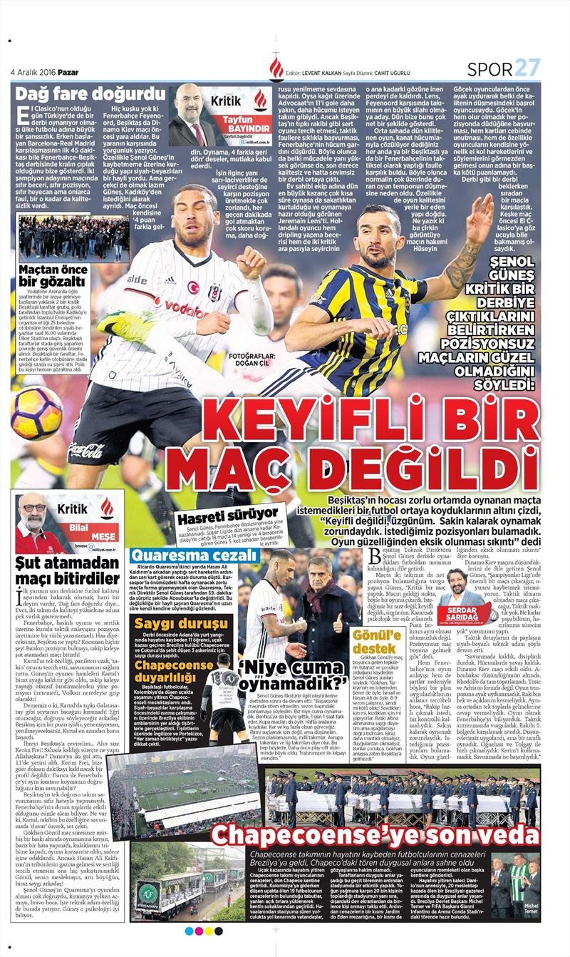 4 Aralık 2016 | İşte gazetelerin derbi manşetleri - Görsel 27