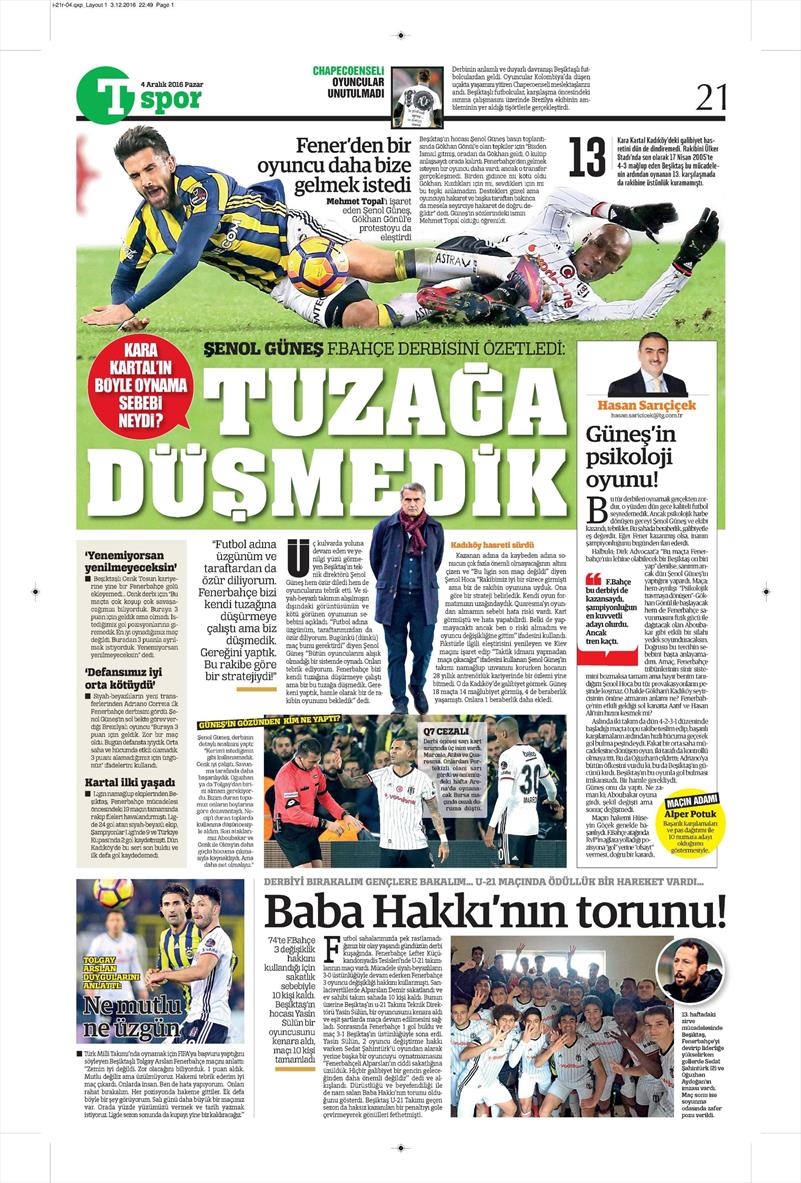 4 Aralık 2016 | İşte gazetelerin derbi manşetleri - Görsel 43