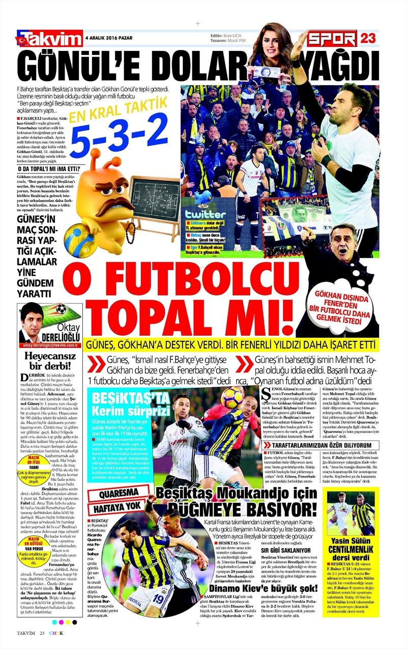 4 Aralık 2016 | İşte gazetelerin derbi manşetleri - Görsel 45
