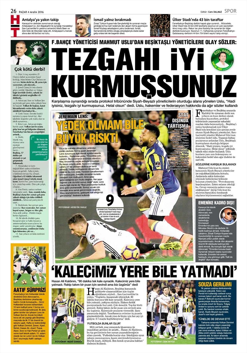 4 Aralık 2016 | İşte gazetelerin derbi manşetleri - Görsel 9