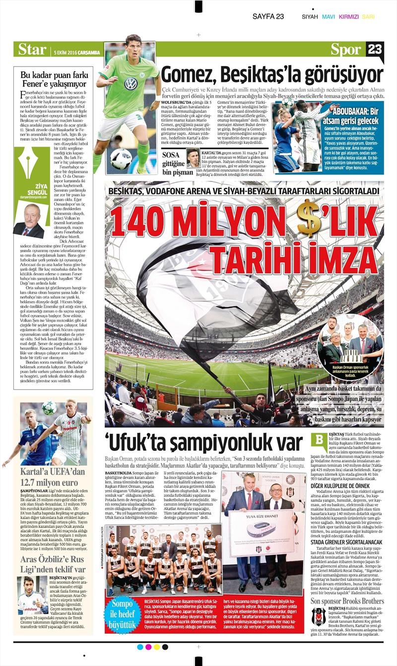 5 Ekim 2016 | Beşiktaş sayfaları - Görsel 3