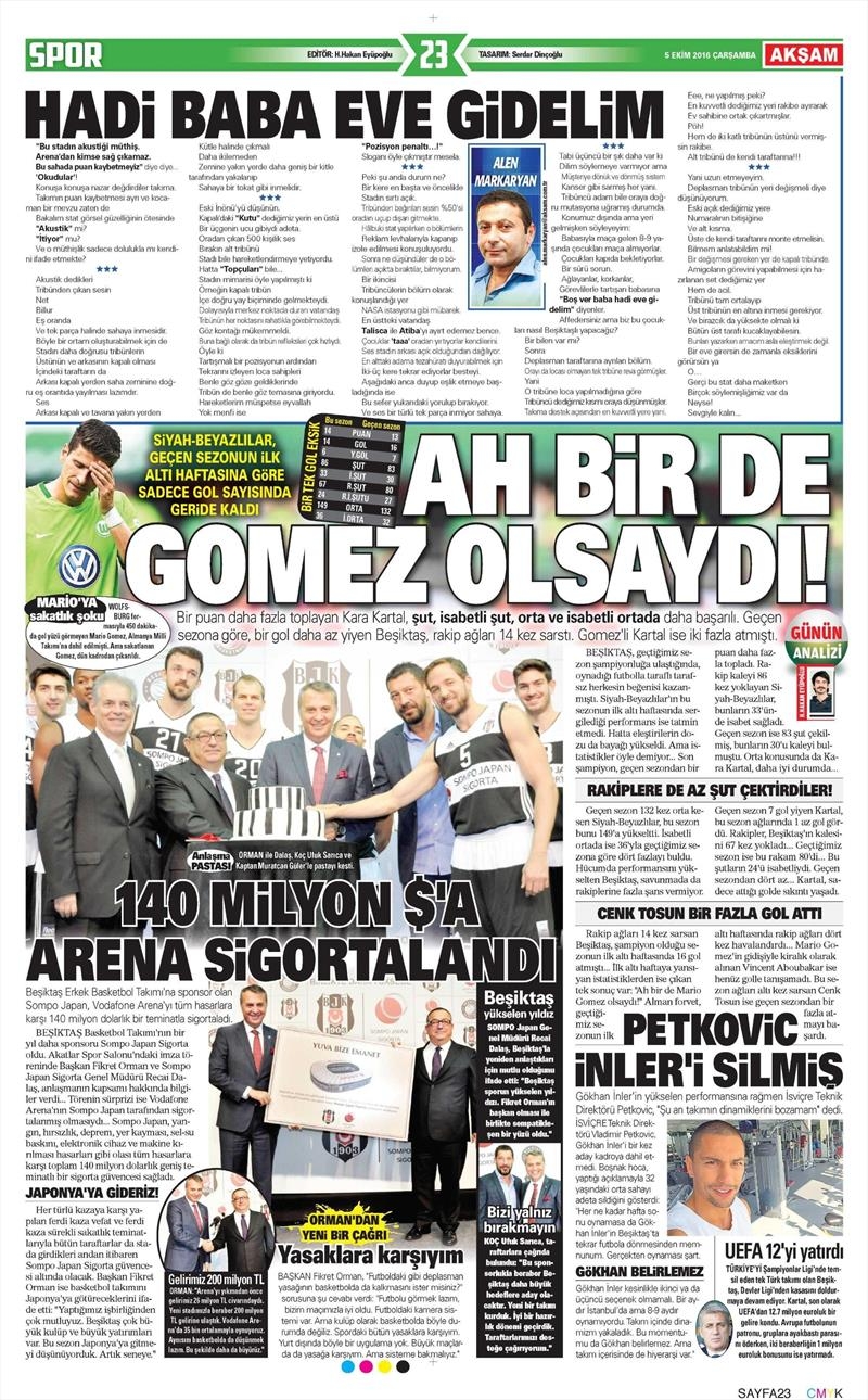 5 Ekim 2016 | Beşiktaş sayfaları - Görsel 7