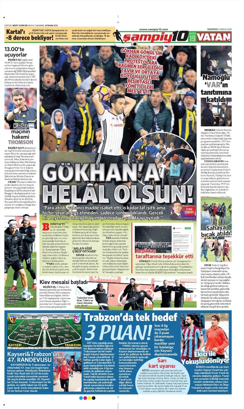 5 Aralık 2016 | Gazetelerin Beşiktaş manşetleri - Görsel 1