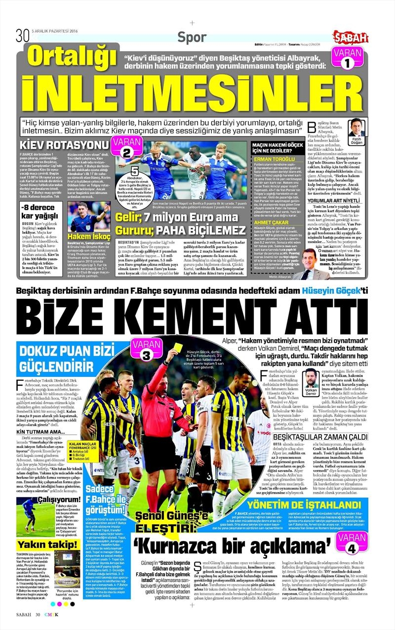 5 Aralık 2016 | Gazetelerin Beşiktaş manşetleri - Görsel 6