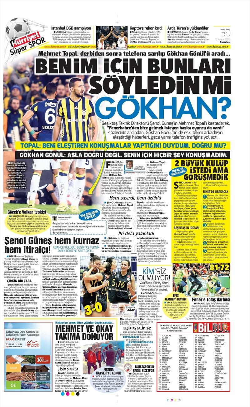 5 Aralık 2016 | Gazetelerin Beşiktaş manşetleri - Görsel 9