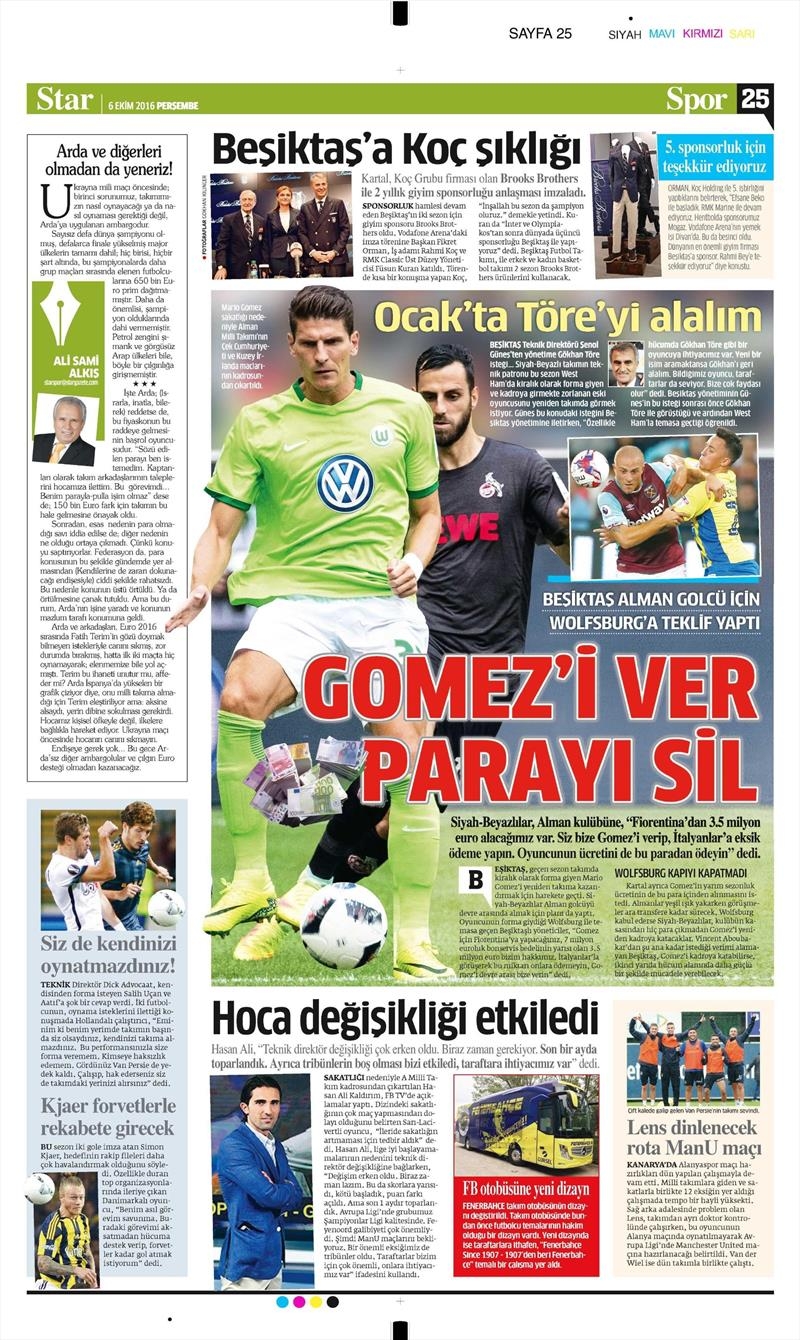 6 Ekim 2016 | Beşiktaş sayfaları - Görsel 9