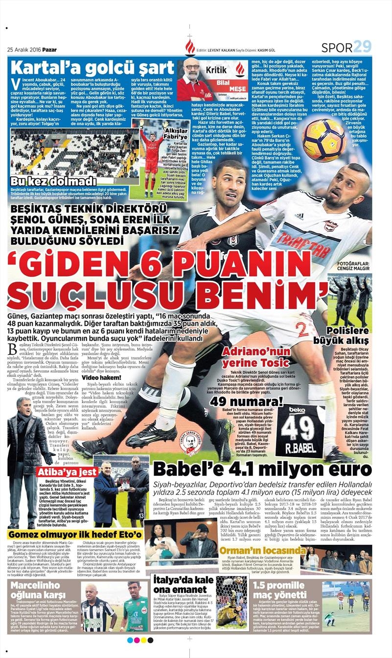 25 Aralık 2016 | İşte gazetelerin Beşiktaş manşetleri - Görsel 15