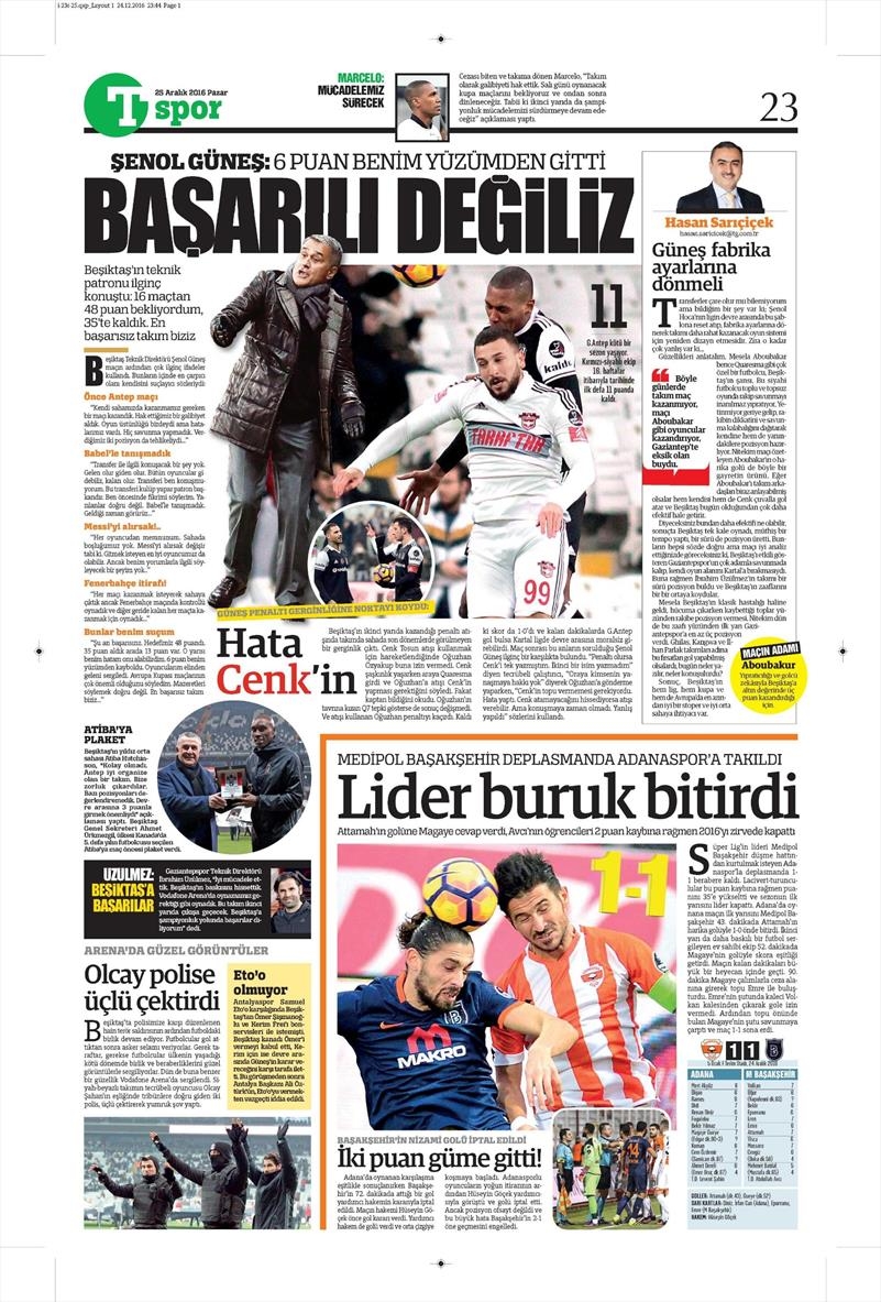 25 Aralık 2016 | İşte gazetelerin Beşiktaş manşetleri - Görsel 24