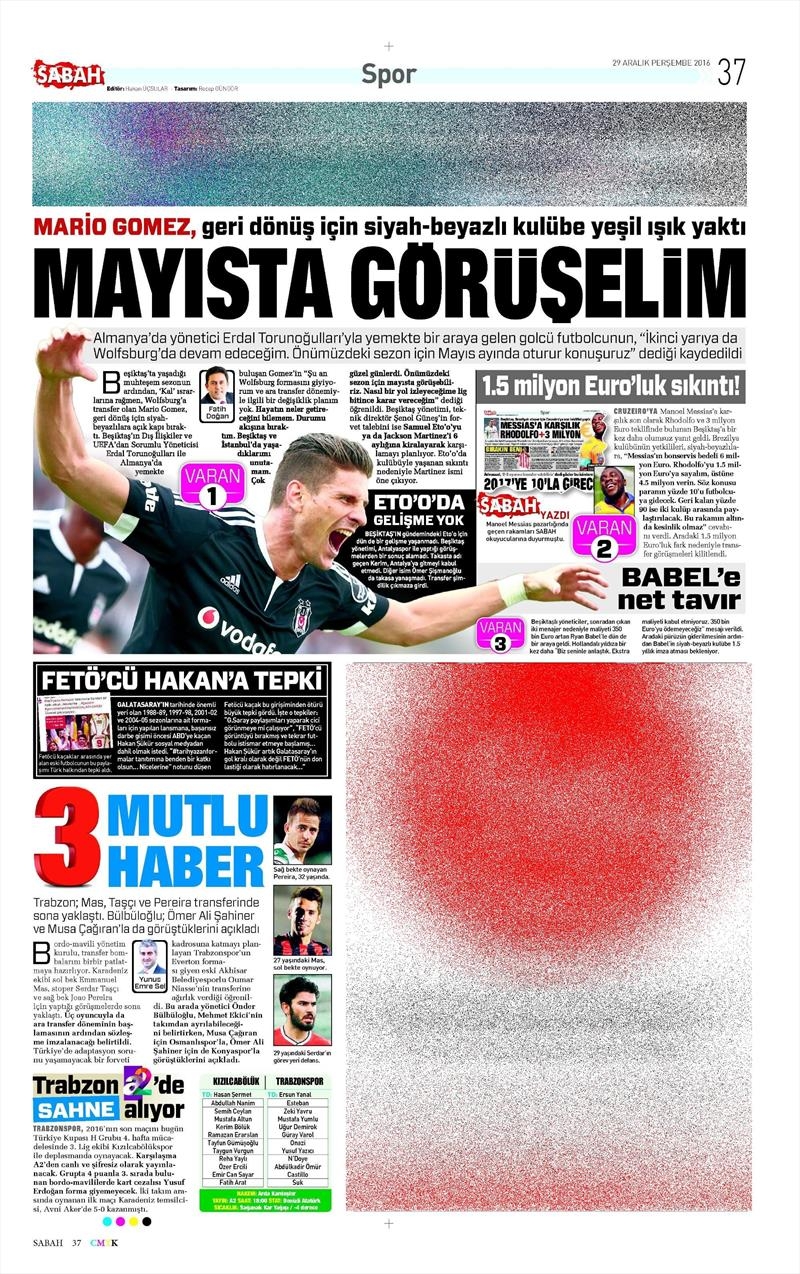 29 Aralık 2016 | İşte gazetelerin Beşiktaş manşetleri - Görsel 12