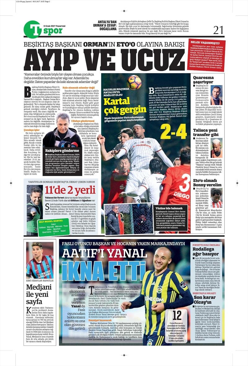 9 Ocak 2017 | İşte gazetelerin Beşiktaş manşetleri - Görsel 16