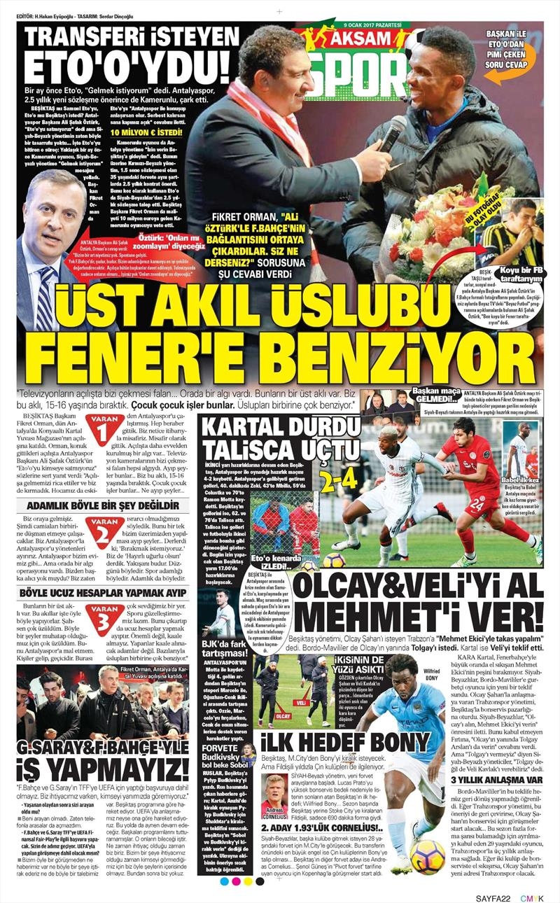9 Ocak 2017 | İşte gazetelerin Beşiktaş manşetleri - Görsel 3