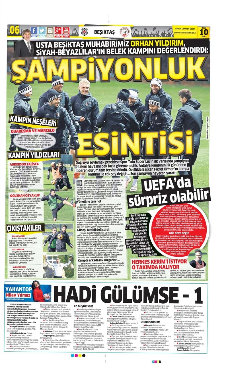 10 Ocak 2017 | İşte gazetelerin Beşiktaş manşetleri - Görsel 2