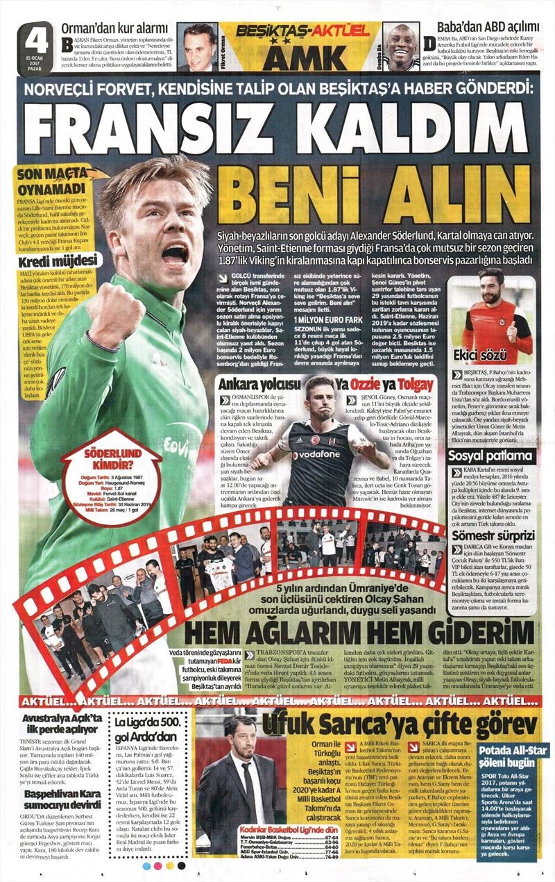 15 Ocak 2017 | İşte gazetelerin Beşiktaş manşetleri - Görsel 4