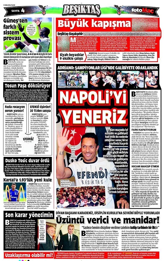 9 Ekim 2016 | Gazetelerin Beşiktaş sayfaları - Görsel 6