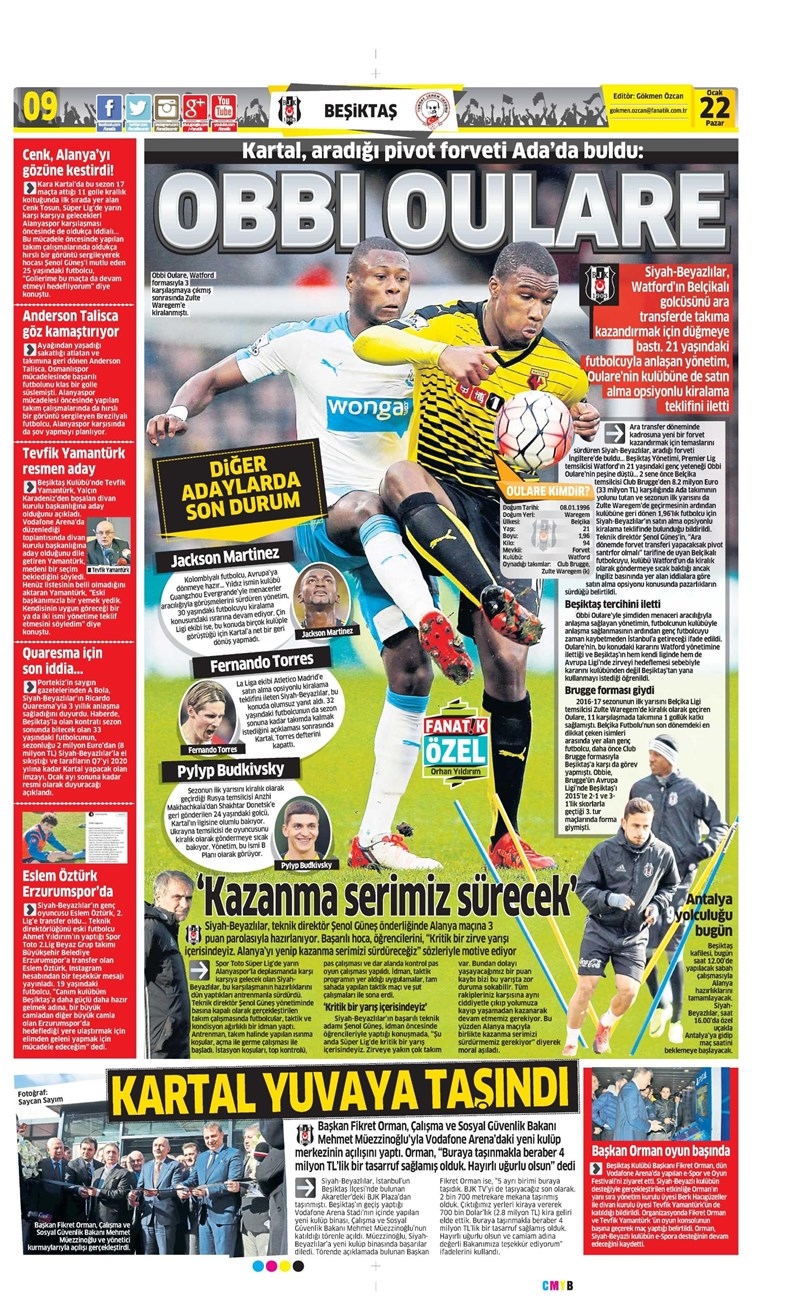 22 Ocak 2017 | İşte gazetelerin Beşiktaş manşetleri - Görsel 1