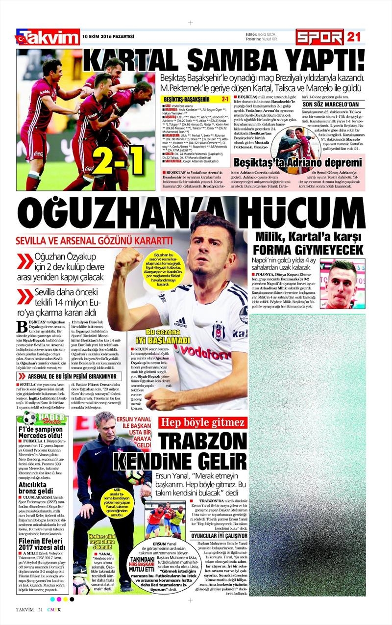 10 Ekim 2016 | Gazetelerin Beşiktaş Sayfaları - Görsel 14