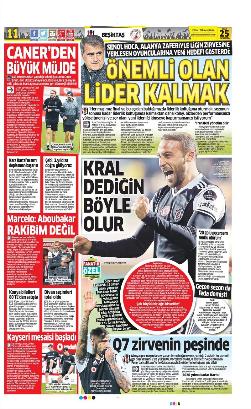 25 Ocak 2017 | İşte gazetelerin Beşiktaş manşetleri - Görsel 1