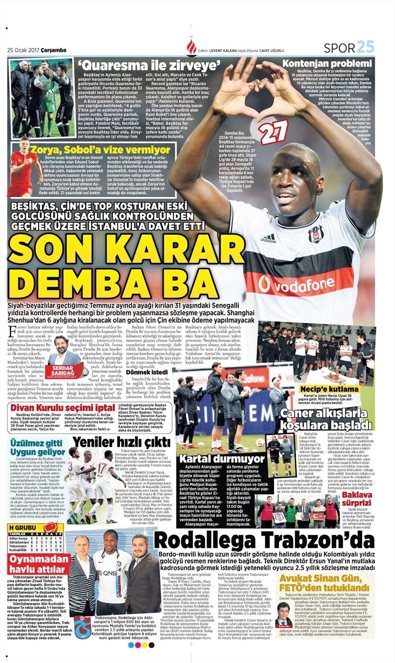 25 Ocak 2017 | İşte gazetelerin Beşiktaş manşetleri - Görsel 7