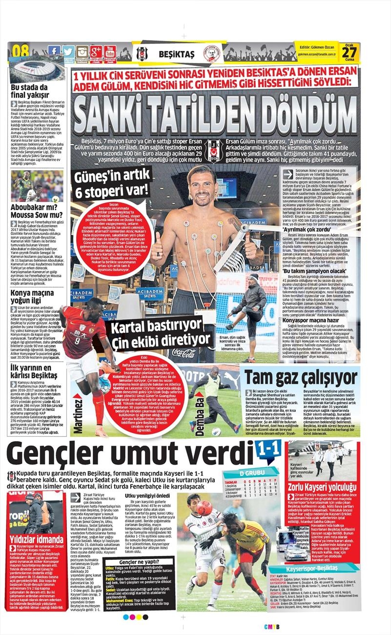 27 Ocak 2017 | İşte gazetelerin Beşiktaş manşetleri - Görsel 2