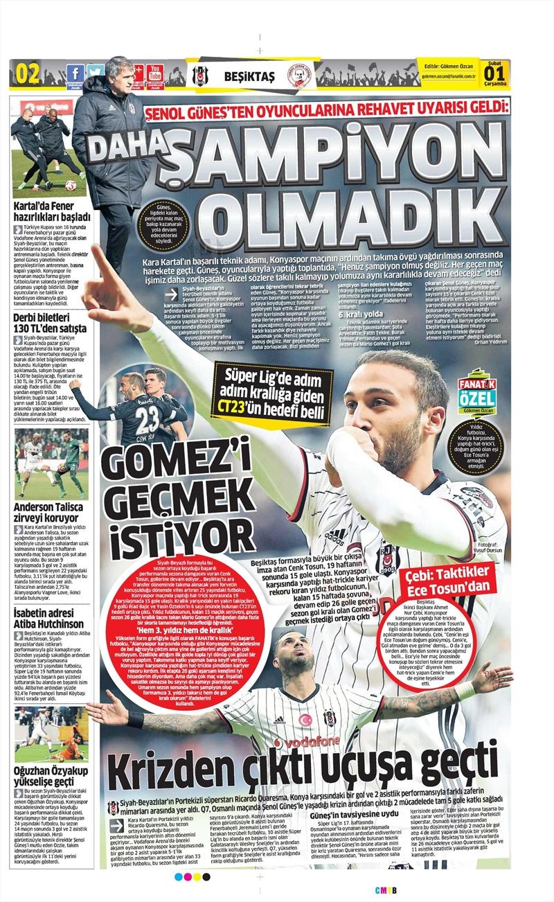 01 Şubat 2017 | İşte gazetelerin Beşiktaş manşetleri - Görsel 1