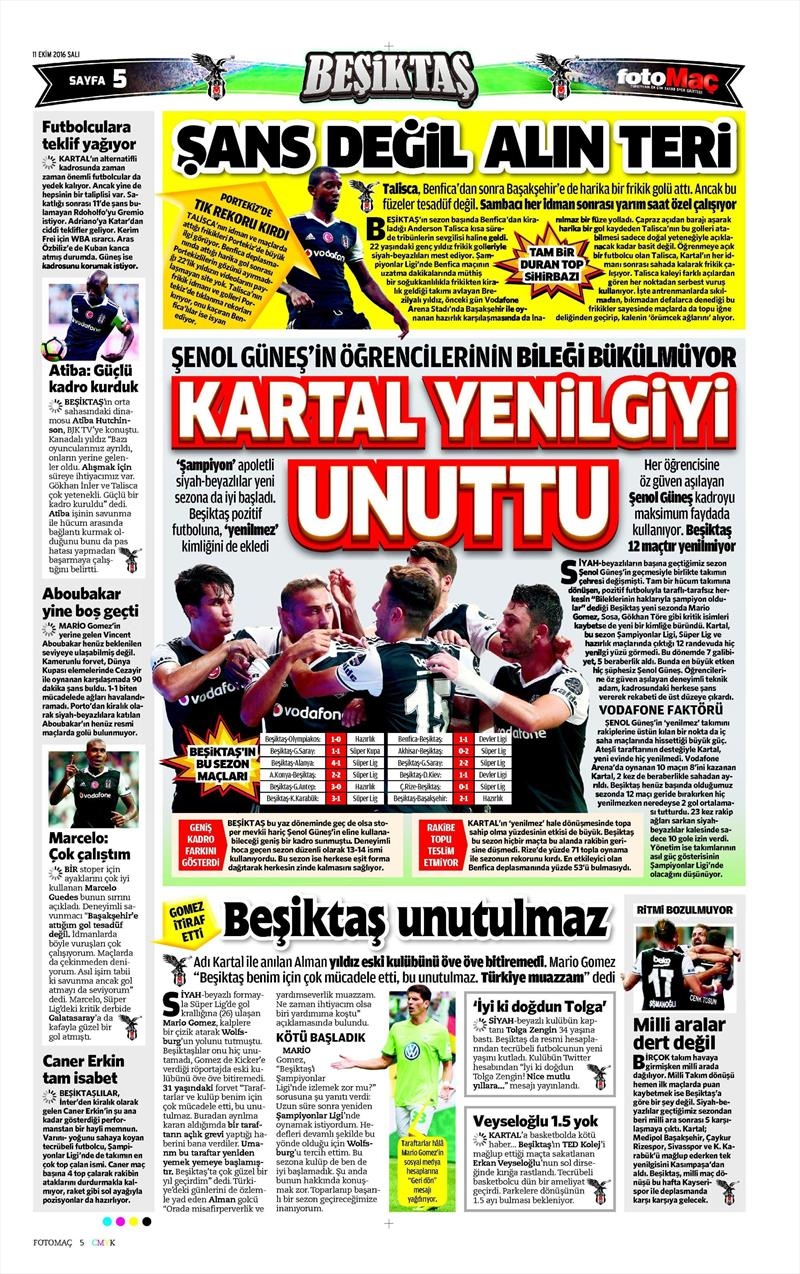 11 Ekim 2016 | Gazetelerin Beşiktaş manşetleri - Görsel 7
