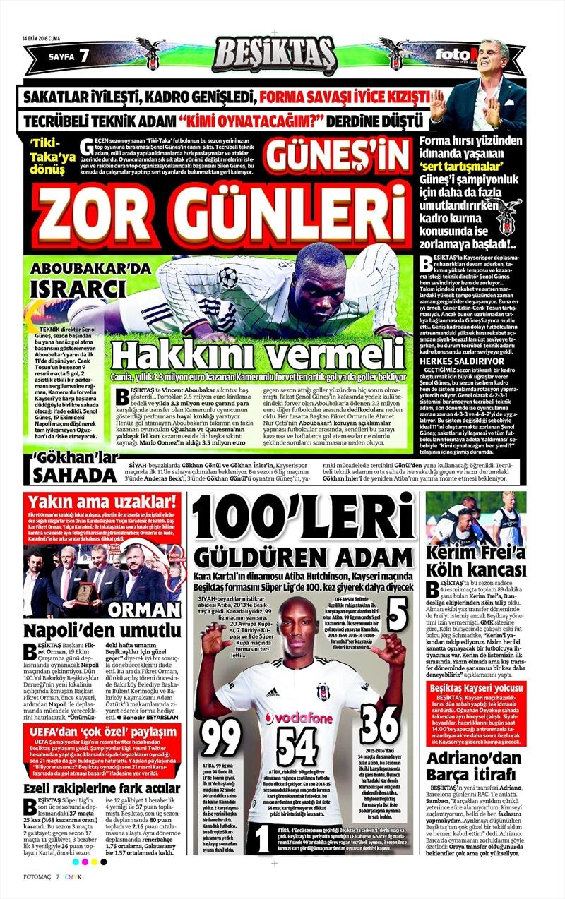 14 Ekim 2016 | Gazetelerin Beşiktaş manşetleri - Görsel 10