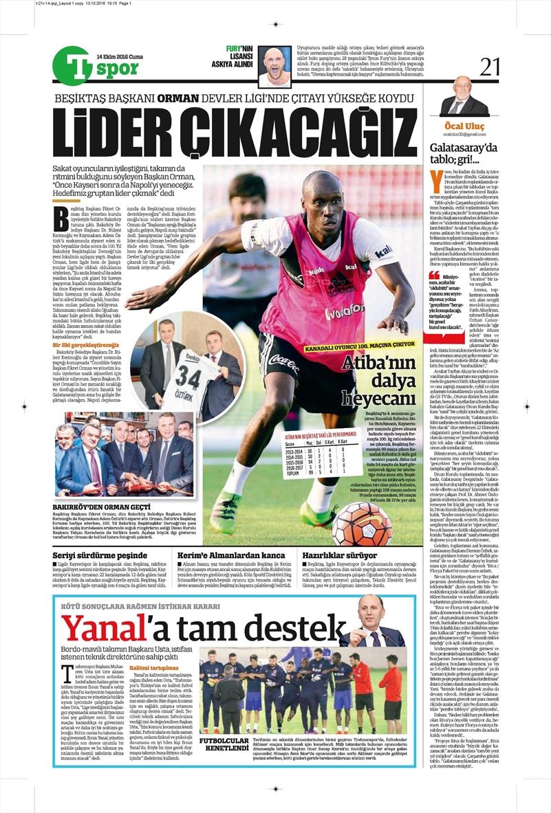 14 Ekim 2016 | Gazetelerin Beşiktaş manşetleri - Görsel 2
