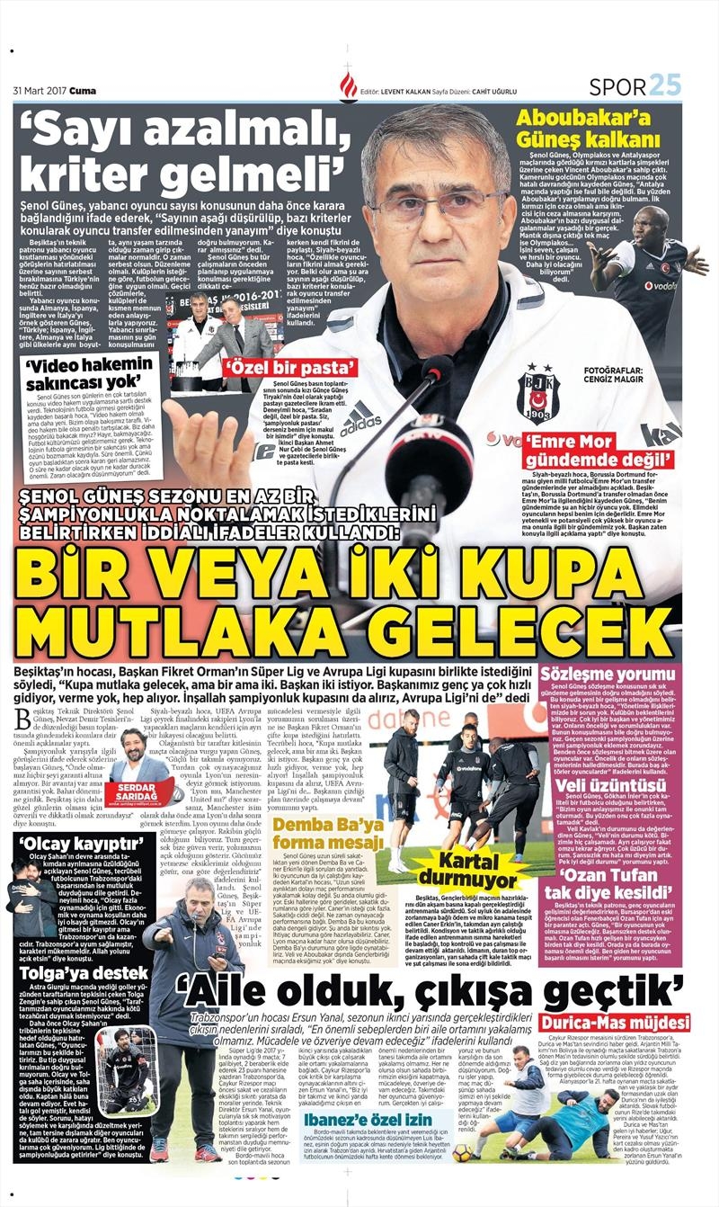 31 Mart 2017 | İşte gazetelerin Beşiktaş manşetleri - Görsel 5