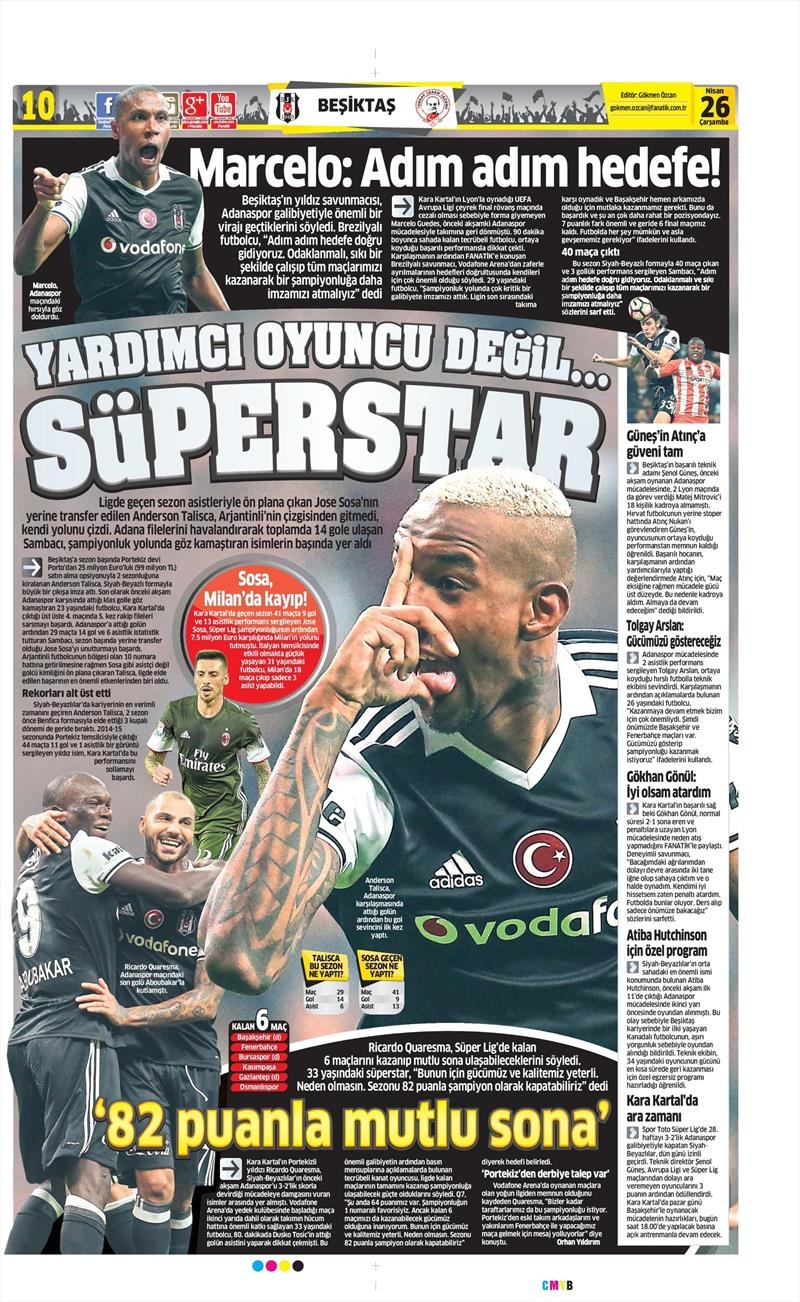 26 Nisan 2017 | İşte gazetelerin Beşiktaş manşetleri - Görsel 1