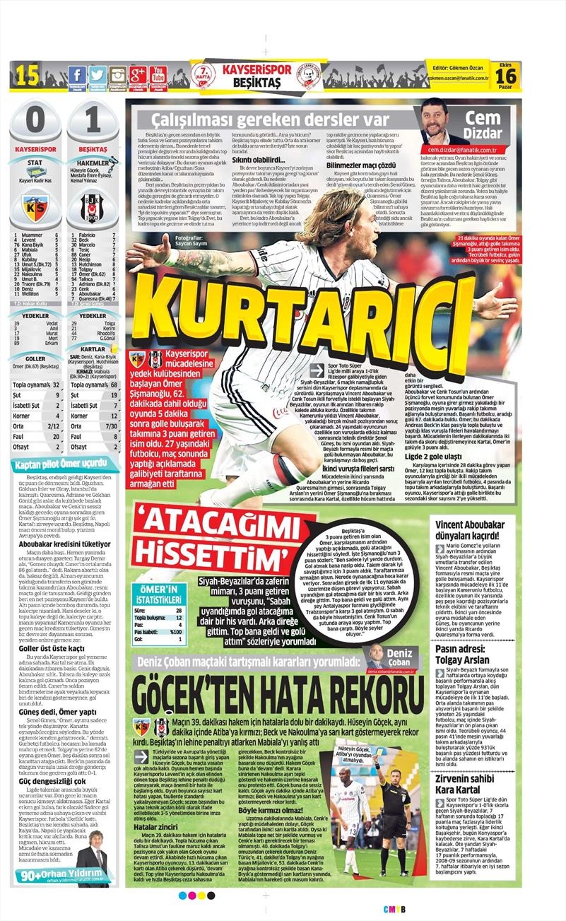 16 Ekim 2016 | Gazetelerin Beşiktaş Manşetleri - Görsel 10