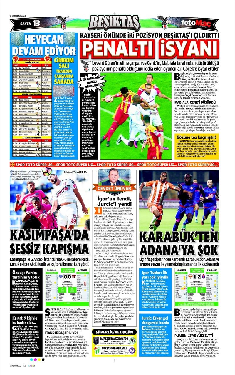 16 Ekim 2016 | Gazetelerin Beşiktaş Manşetleri - Görsel 11