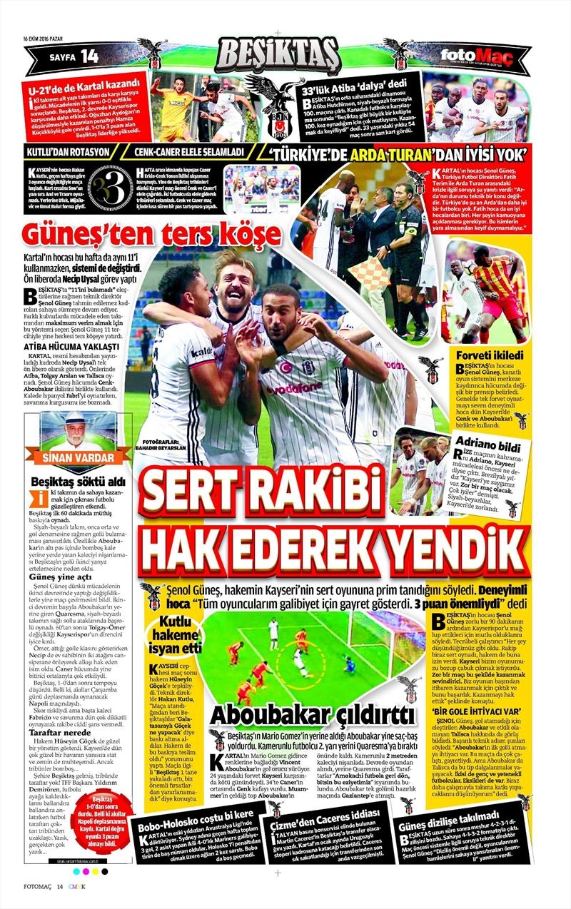 16 Ekim 2016 | Gazetelerin Beşiktaş Manşetleri - Görsel 12