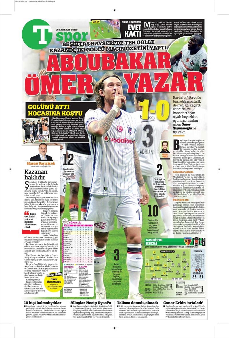 16 Ekim 2016 | Gazetelerin Beşiktaş Manşetleri - Görsel 30
