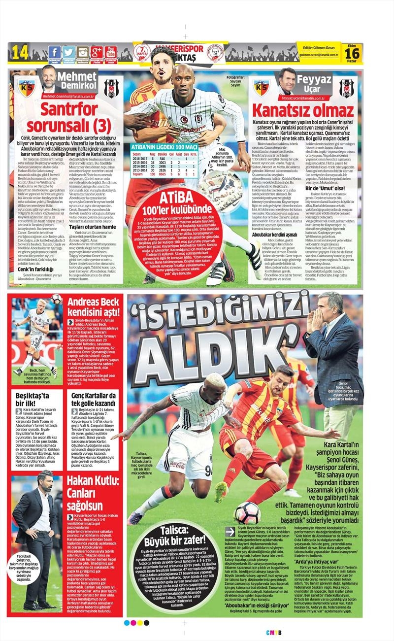 16 Ekim 2016 | Gazetelerin Beşiktaş Manşetleri - Görsel 9
