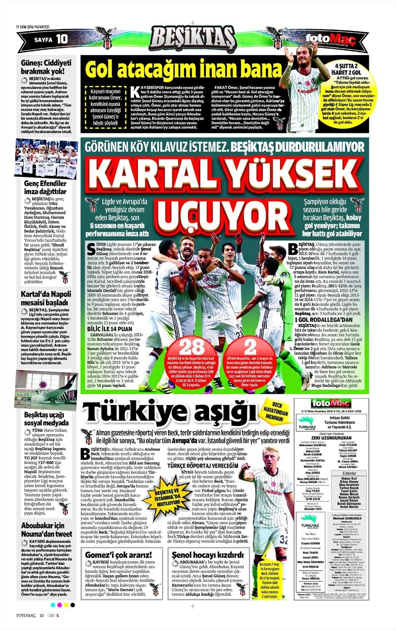 17 Ekim 2016 | Gazetelerin Beşiktaş manşetleri - Görsel 3