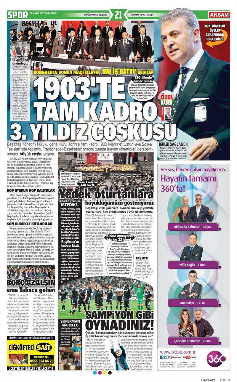 22 Mayıs 2017 | İşte gazetelerin Beşiktaş manşetleri - Görsel 1