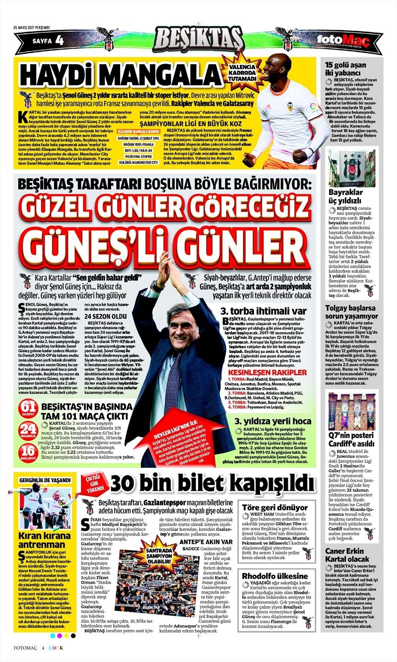 25 Mayıs 2017 | İşte gazetelerin Beşiktaş manşetleri - Görsel 3