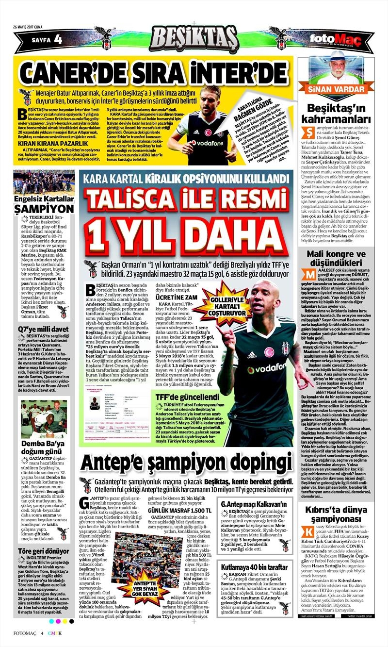 26 Mayıs 2017 | İşte Gazetelerin Beşiktaş Manşetleri - Görsel 8