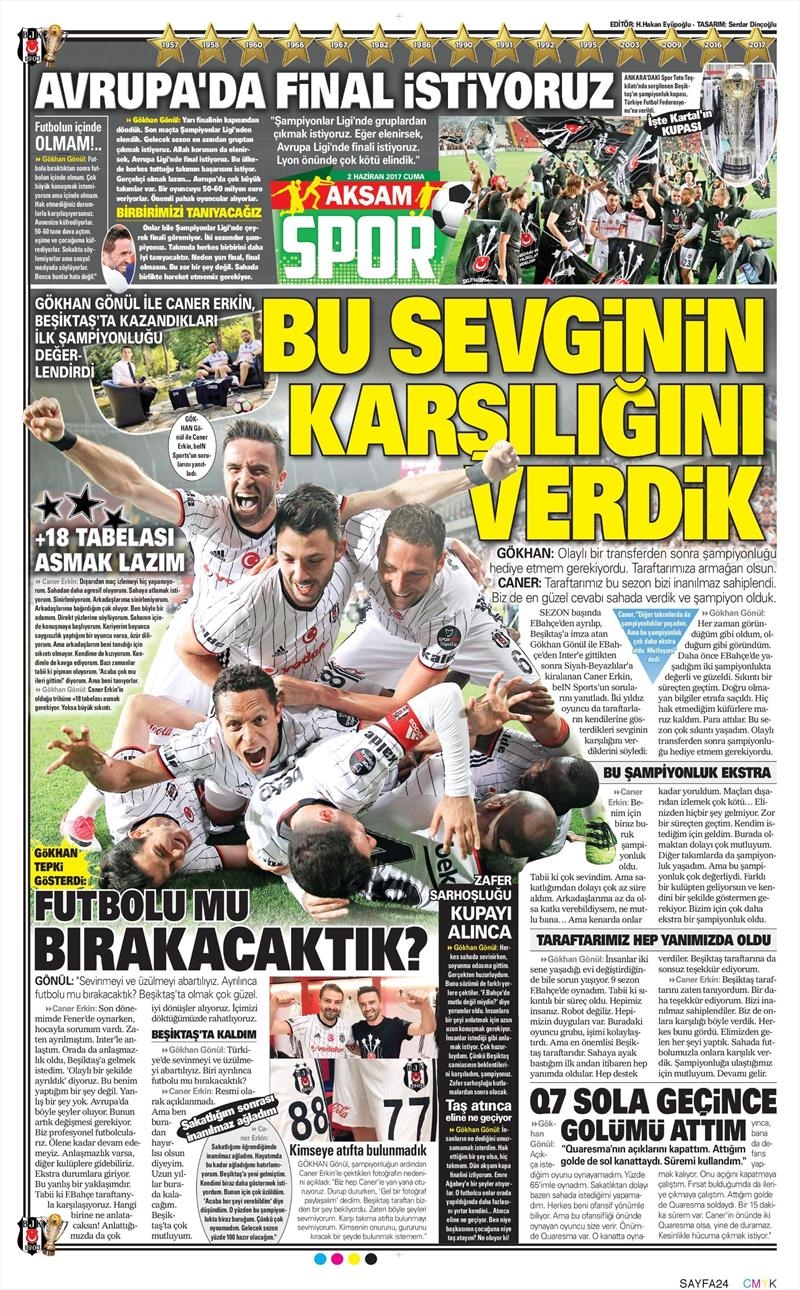 02 Haziran 2017 | İşte Gazetelerin Beşiktaş Manşetleri - Görsel 1