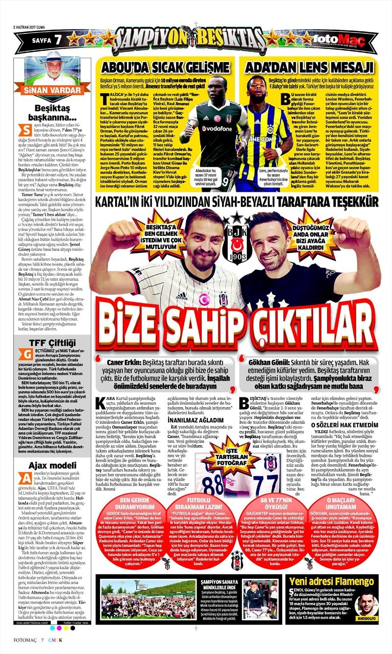 02 Haziran 2017 | İşte Gazetelerin Beşiktaş Manşetleri - Görsel 9