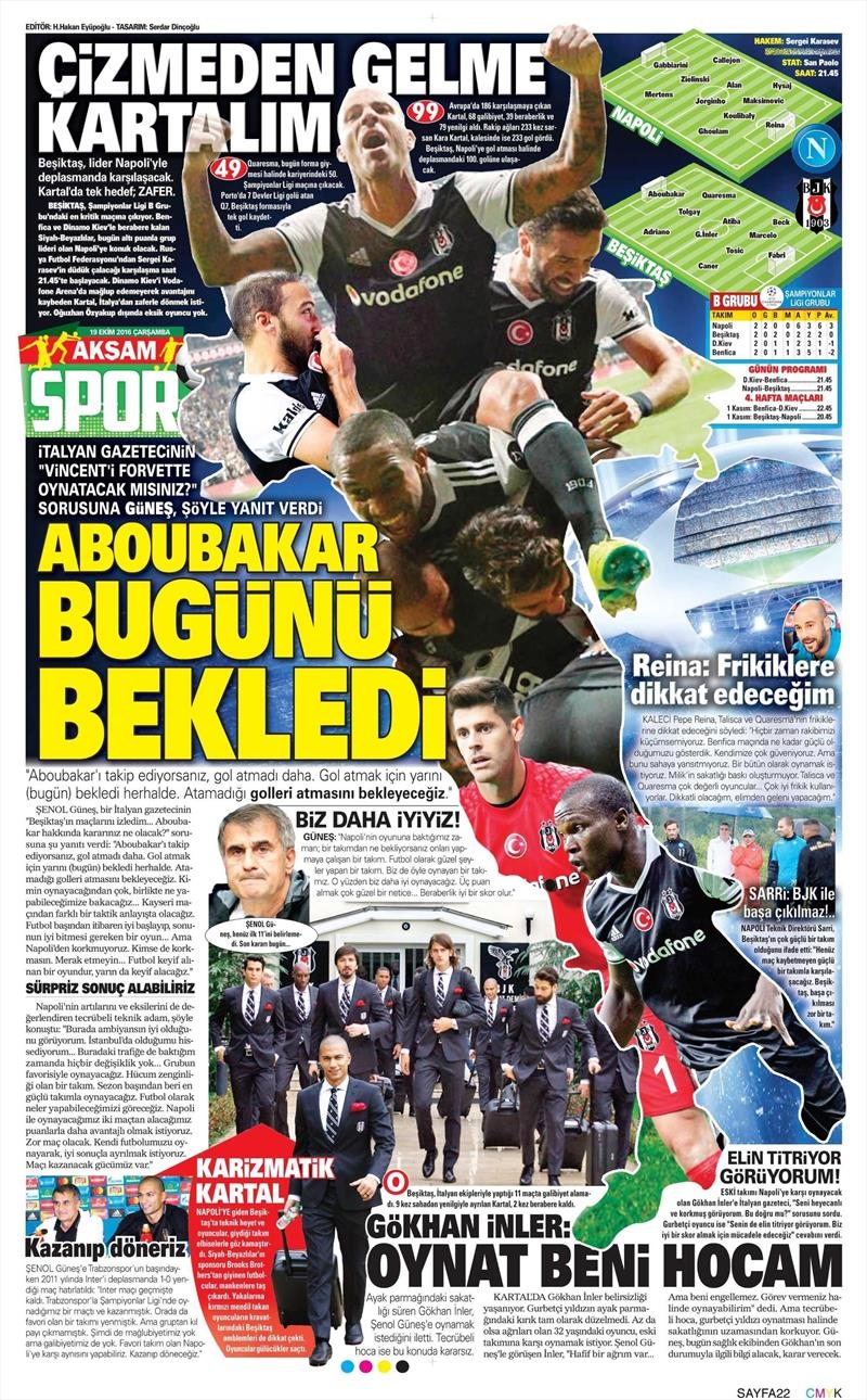 19 Ekim Çarşamba | Gazetelerin Beşiktaş Manşetleri - Görsel 1